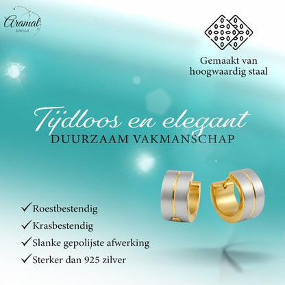 Oorringen – Mat Bicolor RVS Zilver/Goud (13x7mm) - Aramat Jewels - Oorringen - cadeautip