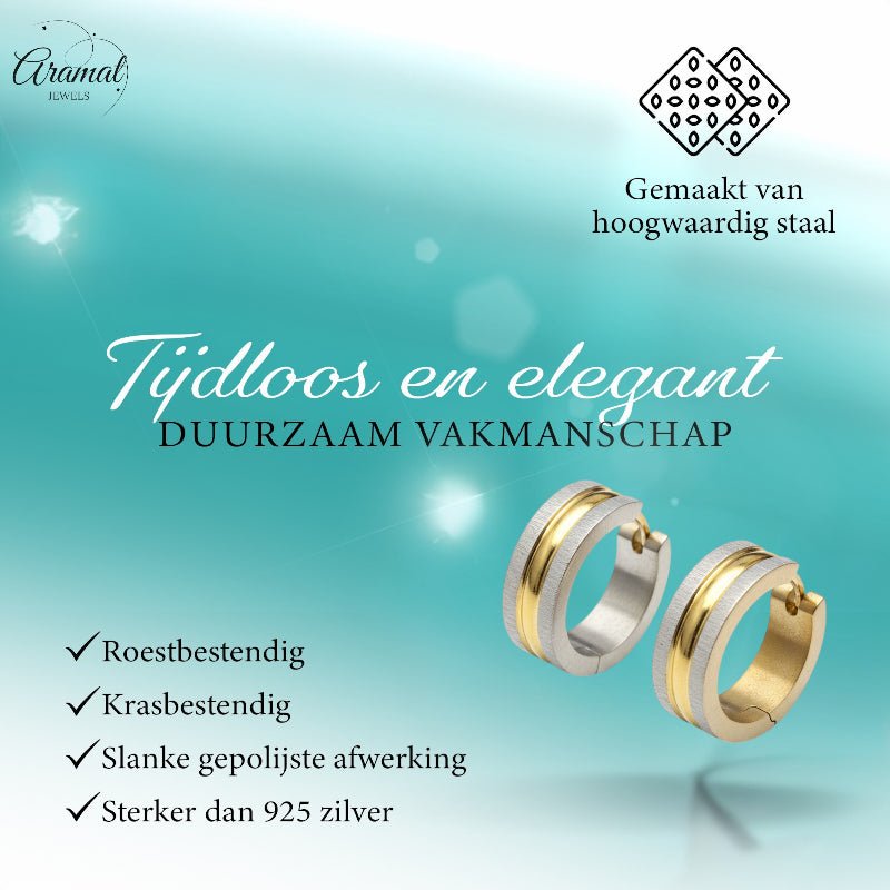 Oorringen – Mat Bicolor RVS Zilver/Goud (20x7mm) - Aramat Jewels - Oorringen - cadeautip