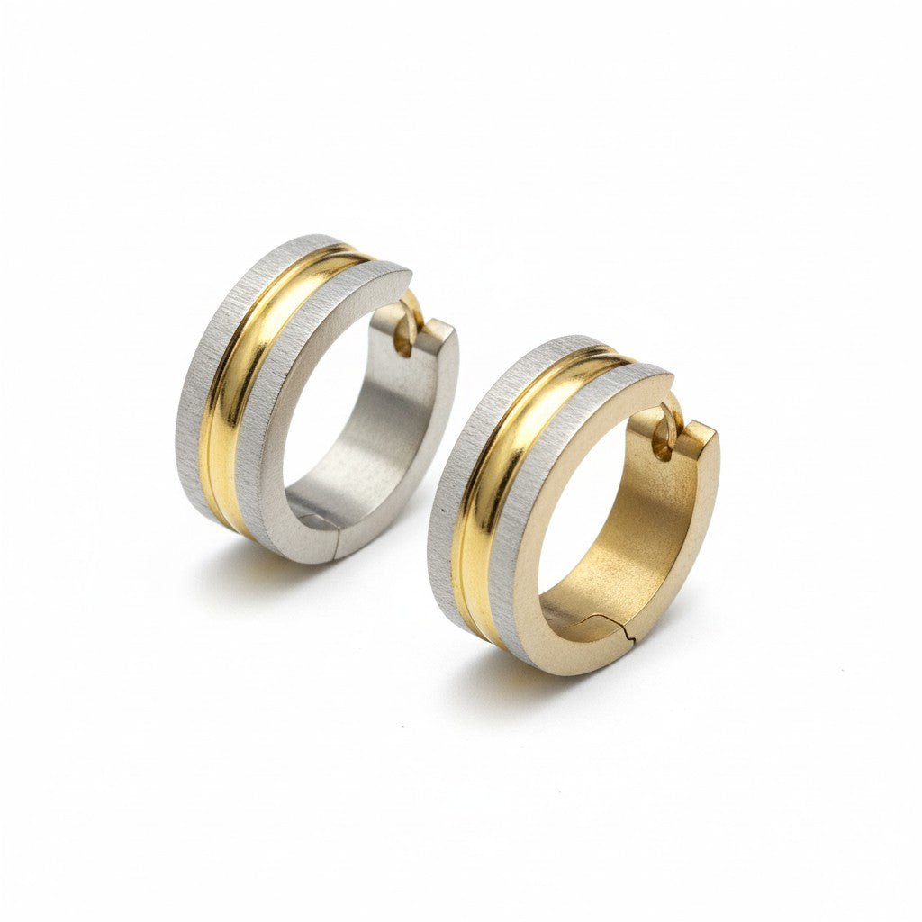 Oorringen – Mat Bicolor RVS Zilver/Goud (20x7mm) - Aramat Jewels - Oorringen - cadeautip