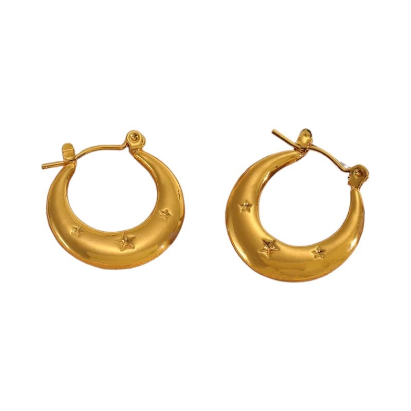 Oorringen met sterren - goudkleurig - rvs - 22x20mm - oor6403 - 789977 - Oorringen kopen# - 22mm - alles - cadeau