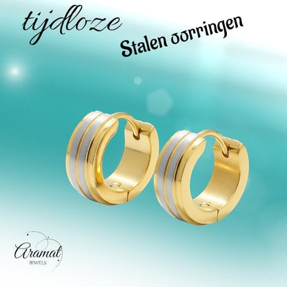 Oorringen – RVS Bicolor Mat Zilver/Goud (13x5mm) - Aramat Jewels - Oorringen - cadeautip