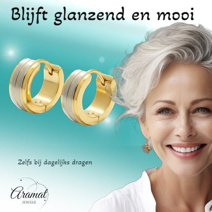 Oorringen – RVS Bicolor Mat Zilver/Goud (13x5mm) - Aramat Jewels - Oorringen - cadeautip