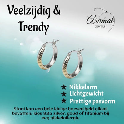 Oorringen – RVS Mat Zilverkleur Fantasie (20mm) - Aramat Jewels - Oorringen - cadeautip