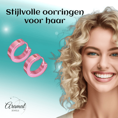 Oorringen – RVS Roze Glans (14mm) - Aramat Jewels - Oorringen - cadeautip