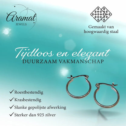 Oorringen – RVS Zilverkleur met Streepjes (18mm) - Aramat Jewels - Oorringen - cadeautip