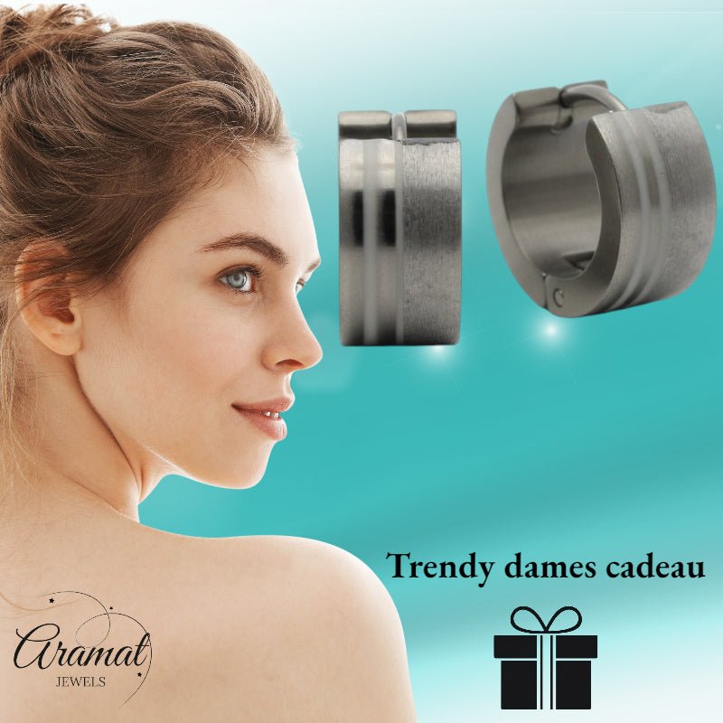 Oorringen – RVS Zilverkleur Sandblasted/Glans (13mm) - Aramat Jewels - Oorringen - cadeautip