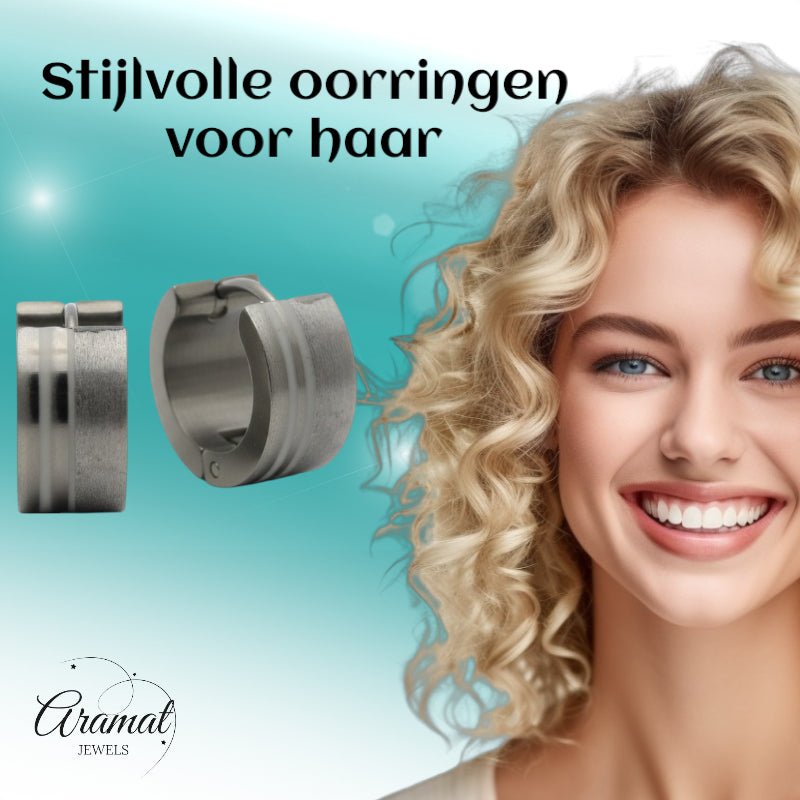 Oorringen – RVS Zilverkleur Sandblasted/Glans (13mm) - Aramat Jewels - Oorringen - cadeautip