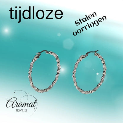 Oorringen – RVS Zilverkleur Twisted Design (30mm of 40mm) - Aramat Jewels - Oorringen - cadeautip