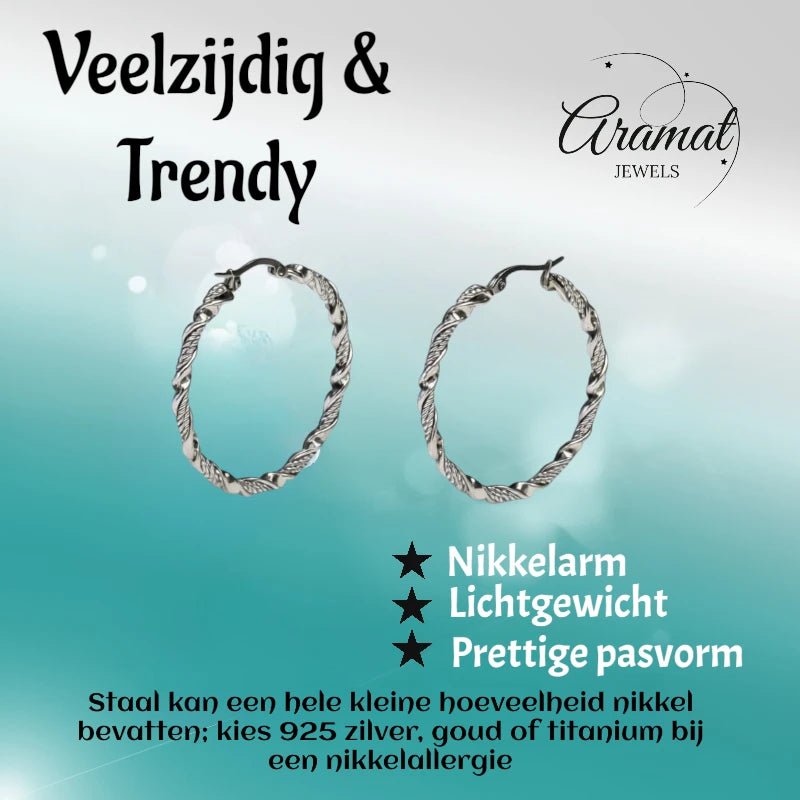 Oorringen – RVS Zilverkleur Twisted Design (30mm of 40mm) - Aramat Jewels - Oorringen - cadeautip