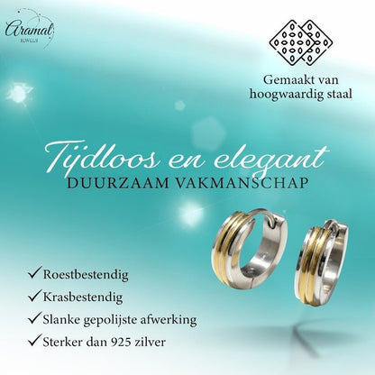 Oorringen – Smalle Bicolor RVS Zilver/Goud Streepjes (13x4mm) - Aramat Jewels - Oorringen - cadeautip