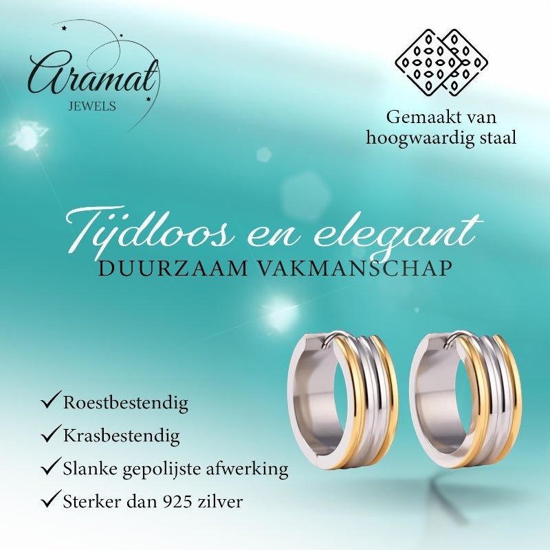 Oorringen – Staal Bicolor Drie Strepen (20mm) - Aramat Jewels - Oorringen - cadeautip