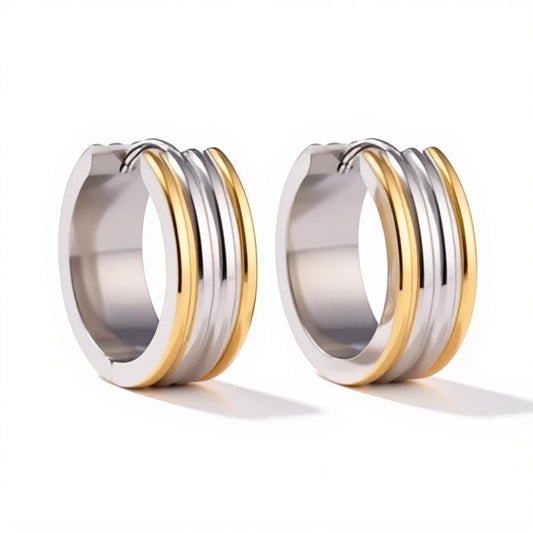 Oorringen – Staal Bicolor Drie Strepen (20mm) - Aramat Jewels - Oorringen - cadeautip