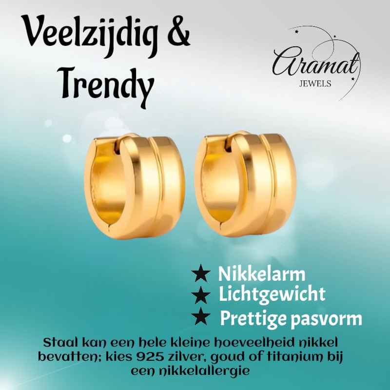 Oorringen – Staal Enkele Streep Goudkleurig (13mm) - Aramat Jewels - Oorringen - cadeautip