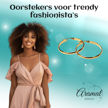Oorringen – Staal Glad Goudkleurig (35mm) - Aramat Jewels - Oorringen - cadeautip