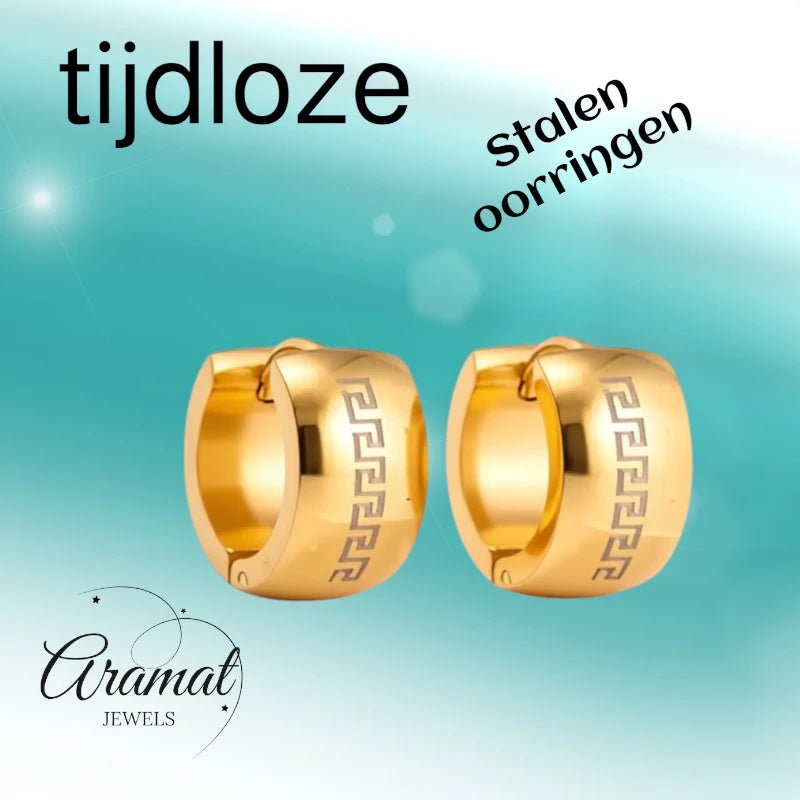 Oorringen – Staal Grieks Motief Goudkleurig (13mm) - Aramat Jewels - Oorringen - cadeautip