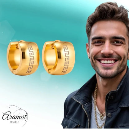 Oorringen – Staal Grieks Motief Goudkleurig (13mm) - Aramat Jewels - Oorringen - cadeautip