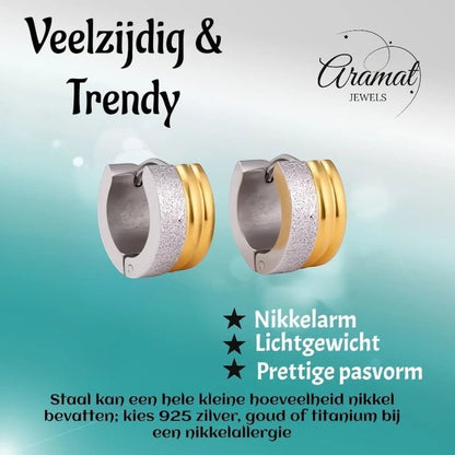 Oorringen – Staal Huggies Bicolor Strepen (13mm) - Aramat Jewels - Oorringen - cadeautip