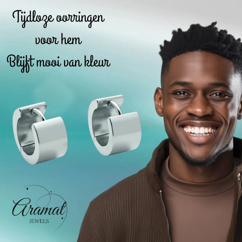 Oorringen – Staal Huggies Zilverkleurig (16x7mm) - Aramat Jewels - Oorringen - cadeautip