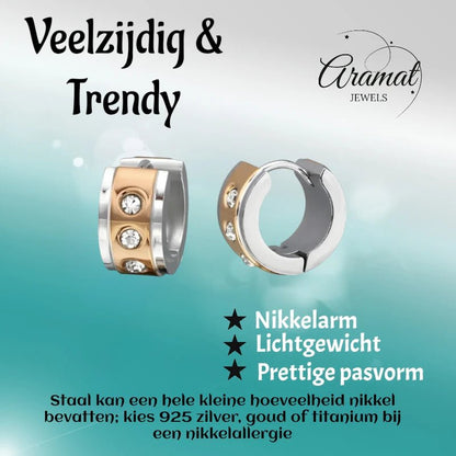 Oorringen – Staal Huggies Zirkonia Bicolor (13mm) - Aramat Jewels - Oorringen - cadeautip