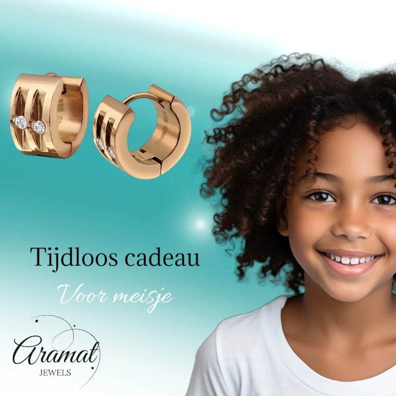 Oorringen – Staal Huggies Zirkonia Roségoudkleurig (13mm) - Aramat Jewels - Oorringen - cadeautip