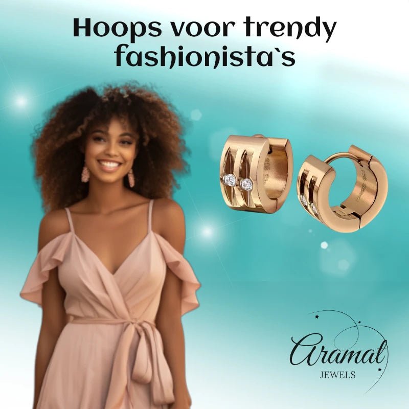 Oorringen – Staal Huggies Zirkonia Roségoudkleurig (13mm) - Aramat Jewels - Oorringen - cadeautip