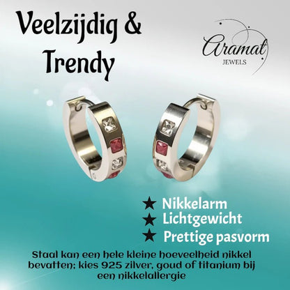Oorringen – Staal Roze Transparante Zirkonia (17mm) - Aramat Jewels - Oorringen - cadeautip