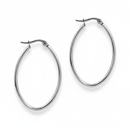 Oorringen – Stalen Ovale Hoepel Creolen RVS Zilverkleur (Diverse Maten) - Aramat Jewels - Oorringen - cadeautip