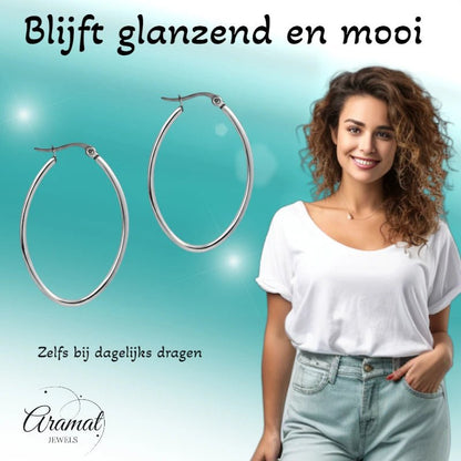 Oorringen – Stalen Ovale Hoepel Creolen RVS Zilverkleur (Diverse Maten) - Aramat Jewels - Oorringen - cadeautip