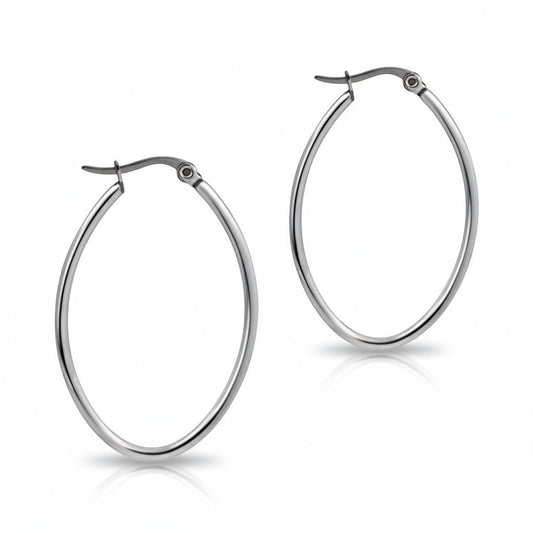 Oorringen – Stalen Ovale Hoepel Creolen RVS Zilverkleur (Diverse Maten) - Aramat Jewels - Oorringen - cadeautip