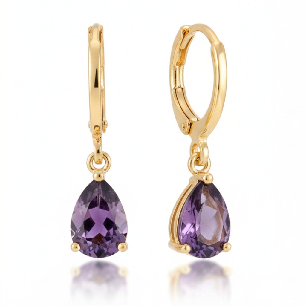 Gold-Colored Mini Earrings Girl – Purple Zirconia – 10mm