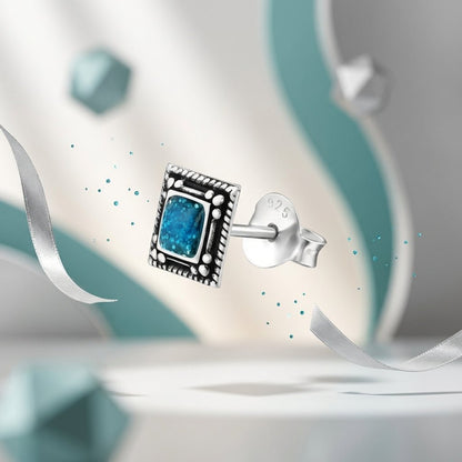 Oorstekers – Echt Zilver Bali Design Vierkant Blauw Emaille Glitter 6mm - Aramat Jewels - Oorbellen - cadeautip