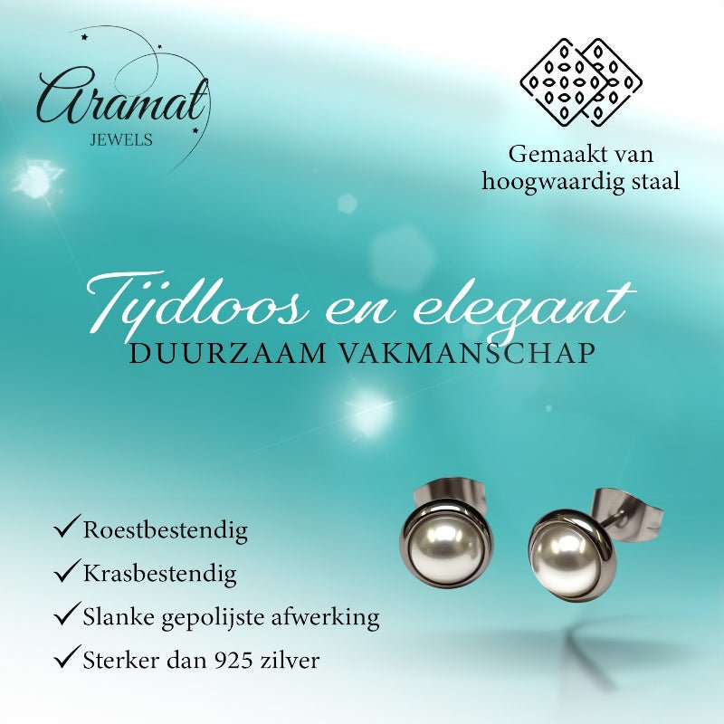 Oorstekers – Parel Wit Staal (8mm) - Aramat Jewels - Oorbellen - cadeautip