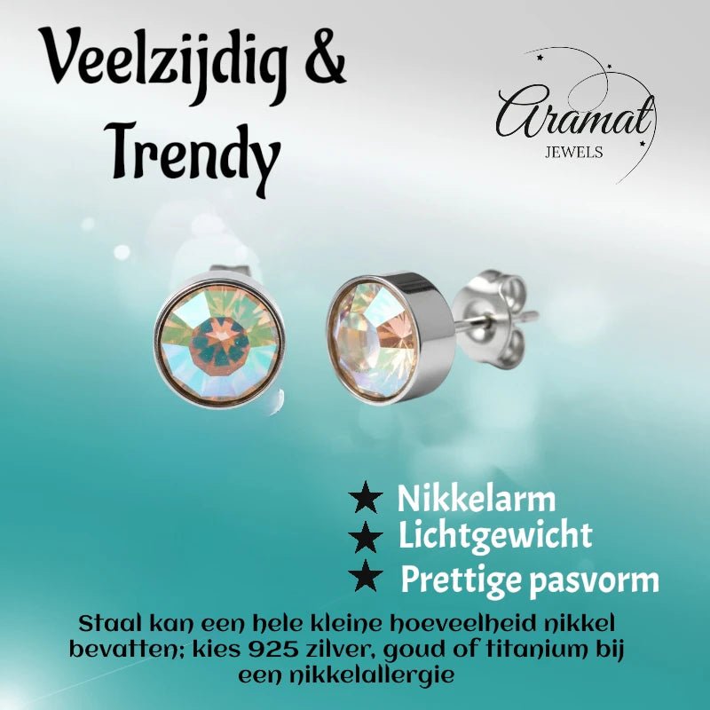 Oorstekers – Staal Kristal AB Transparant Zilverkleur (7mm) - Aramat Jewels - Oorbellen - cadeautip