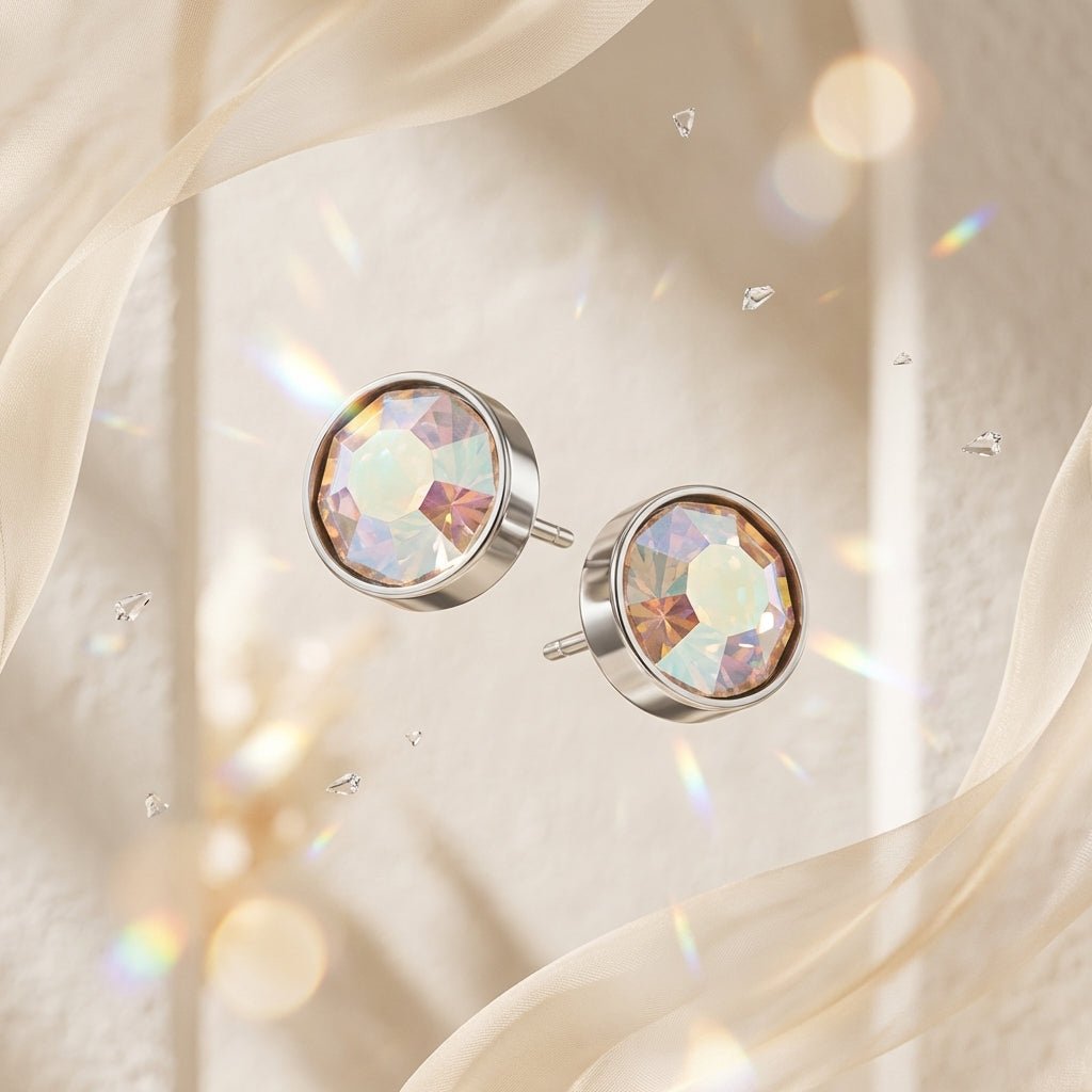 Oorstekers – Staal Kristal AB Transparant Zilverkleur (8mm) - Aramat Jewels - Oorbellen - cadeautip