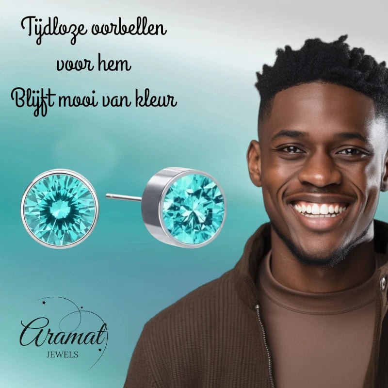 Oorstekers – Staal Kristal Aqua Blauw Zilverkleur (6mm) - Aramat Jewels - Oorbellen - cadeautip