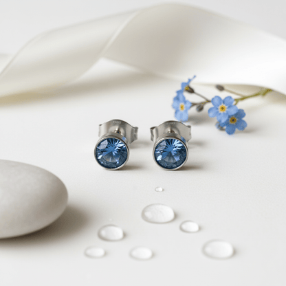 Oorstekers – Staal Kristal Blauw Zilverkleur (5mm) - Aramat Jewels - Oorbellen - cadeautip