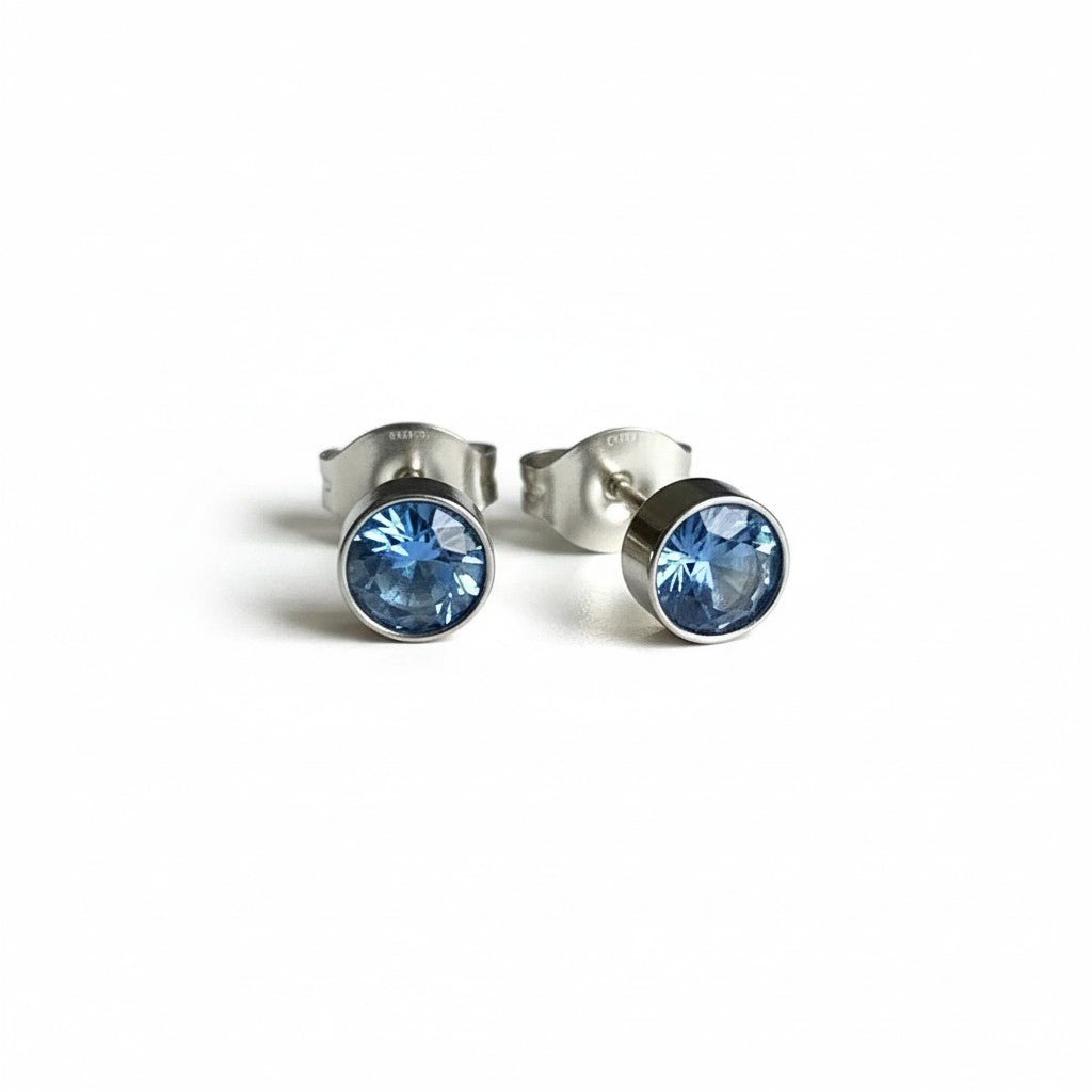 Oorstekers – Staal Kristal Blauw Zilverkleur (5mm) - Aramat Jewels - Oorbellen - cadeautip