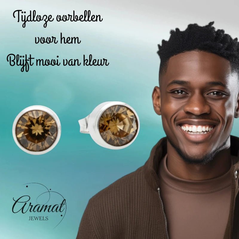 Oorstekers – Staal Kristal Bruin Zilverkleur (8mm) - Aramat Jewels - Oorbellen - cadeautip