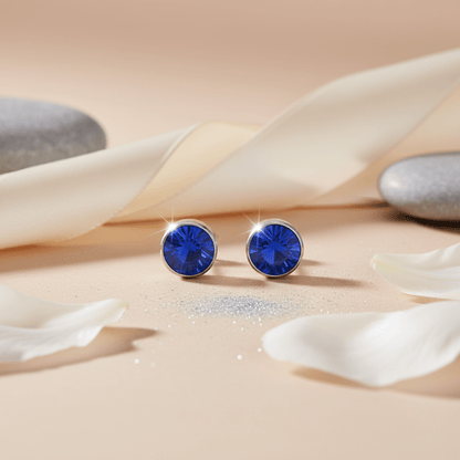 Oorstekers – Staal Kristal Donker Blauw Zilverkleur (7mm) - Aramat Jewels - Oorbellen - cadeautip
