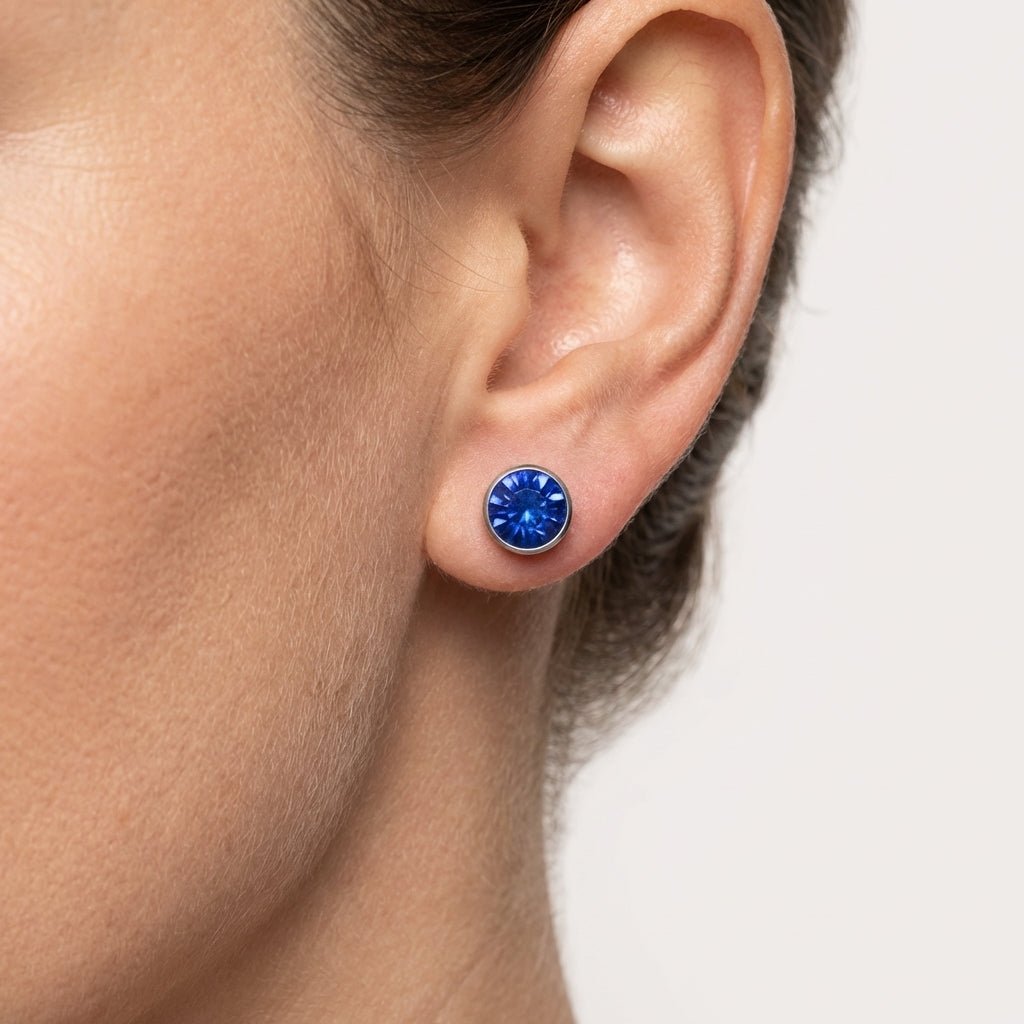 Oorstekers – Staal Kristal Donker Blauw Zilverkleur (7mm) - Aramat Jewels - Oorbellen - cadeautip