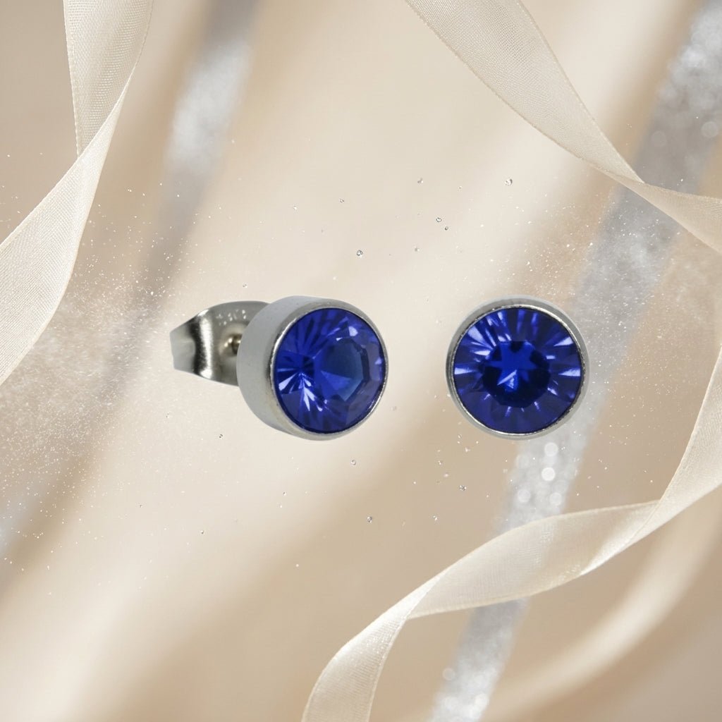 Oorstekers – Staal Kristal Donker Blauw Zilverkleur (7mm) - Aramat Jewels - Oorbellen - cadeautip