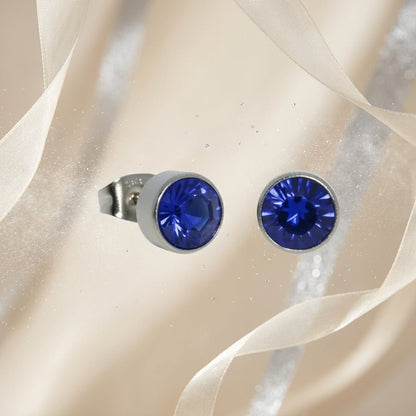 Oorstekers – Staal Kristal Donker Blauw Zilverkleur (7mm) - Aramat Jewels - Oorbellen - cadeautip
