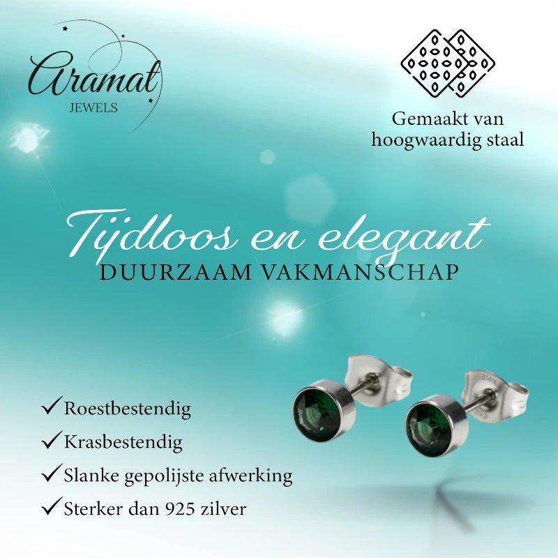 Oorstekers – Staal Kristal Donker Groen Zilverkleur (5mm) - Aramat Jewels - Oorbellen - cadeautip