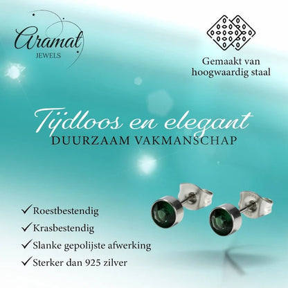 Oorstekers – Staal Kristal Donker Groen Zilverkleur (5mm) - Aramat Jewels - Oorbellen - cadeautip