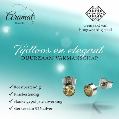 Oorstekers – Staal Kristal Geel Zilverkleur (5mm) - Aramat Jewels - Oorbellen - cadeautip