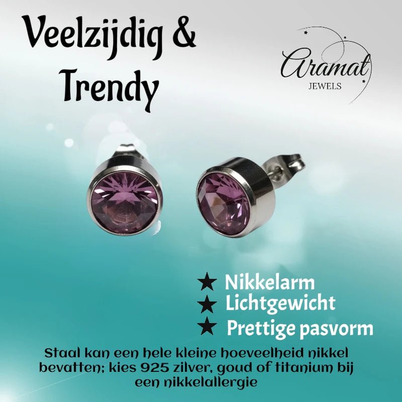 Oorstekers – Staal Kristal Licht Paars Zilverkleur (10mm) - Aramat Jewels - Oorbellen - cadeautip