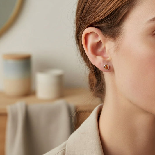 Oorstekers – Staal Kristal Oranje Zilverkleur (5mm) - Aramat Jewels - Oorbellen - cadeautip