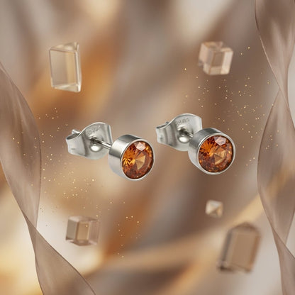 Oorstekers – Staal Kristal Oranje Zilverkleur (5mm) - Aramat Jewels - Oorbellen - cadeautip