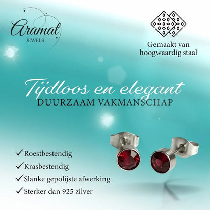 Oorstekers – Staal Kristal Rood Zilverkleur (5mm) - Aramat Jewels - Oorbellen - cadeautip