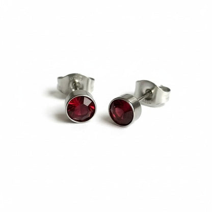 Oorstekers – Staal Kristal Rood Zilverkleur (5mm) - Aramat Jewels - Oorbellen - cadeautip
